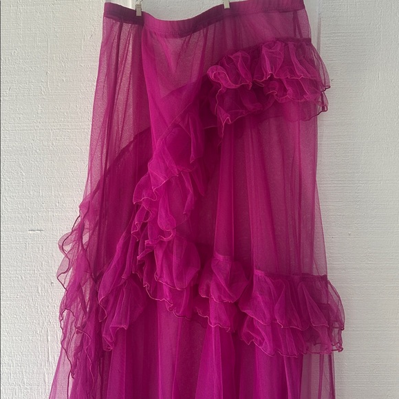 Anthropologie Hutch Fuchsia Tulle Maxi Skirt Ruffle Layered Statement XL - Picture 3 of 4